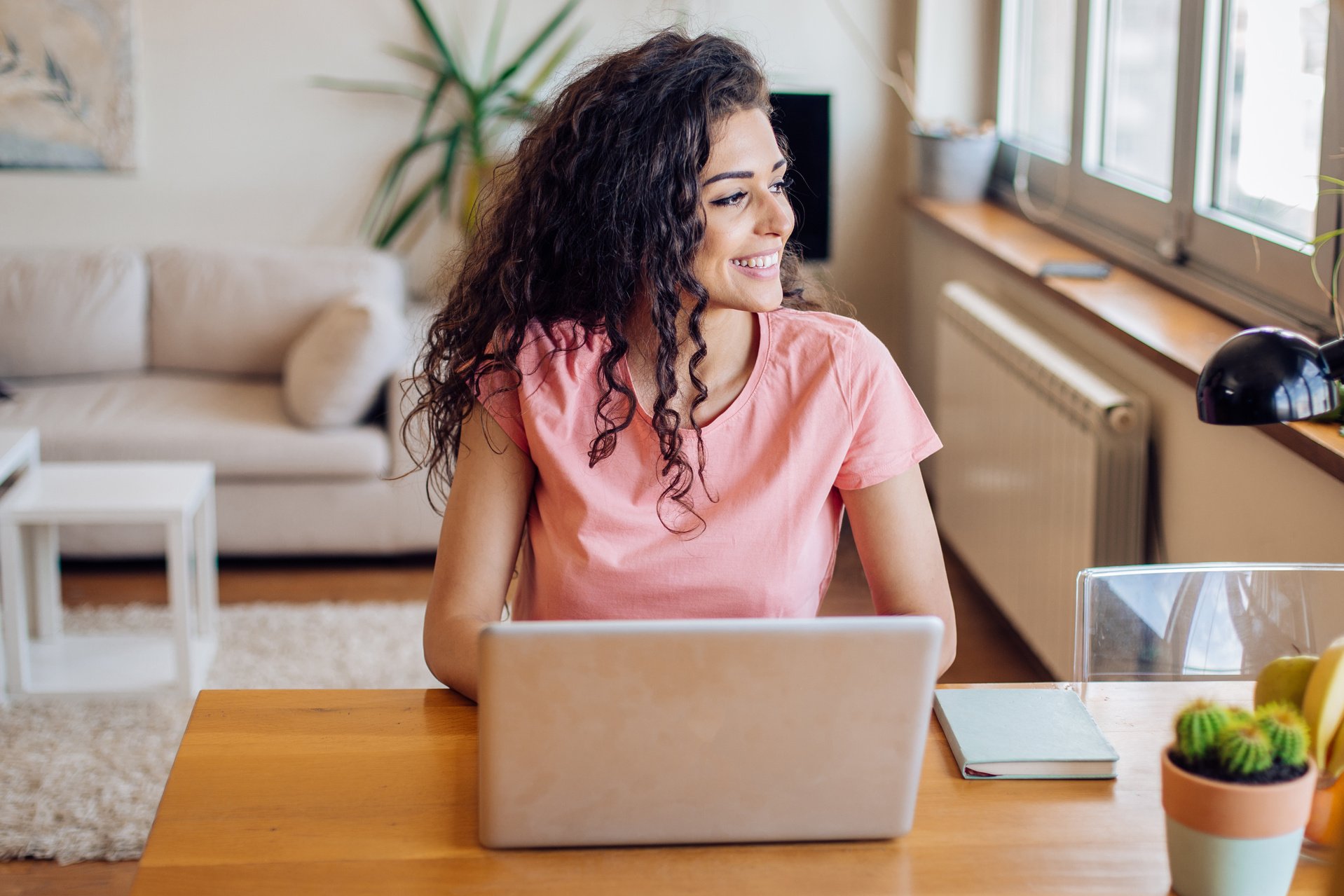 Happy woman working from home